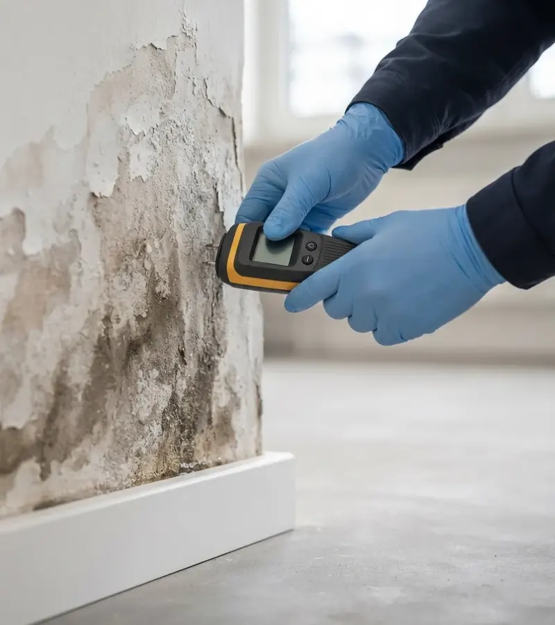 Muro con umidità di risalita e distacco dell'intonaco a Alessandria